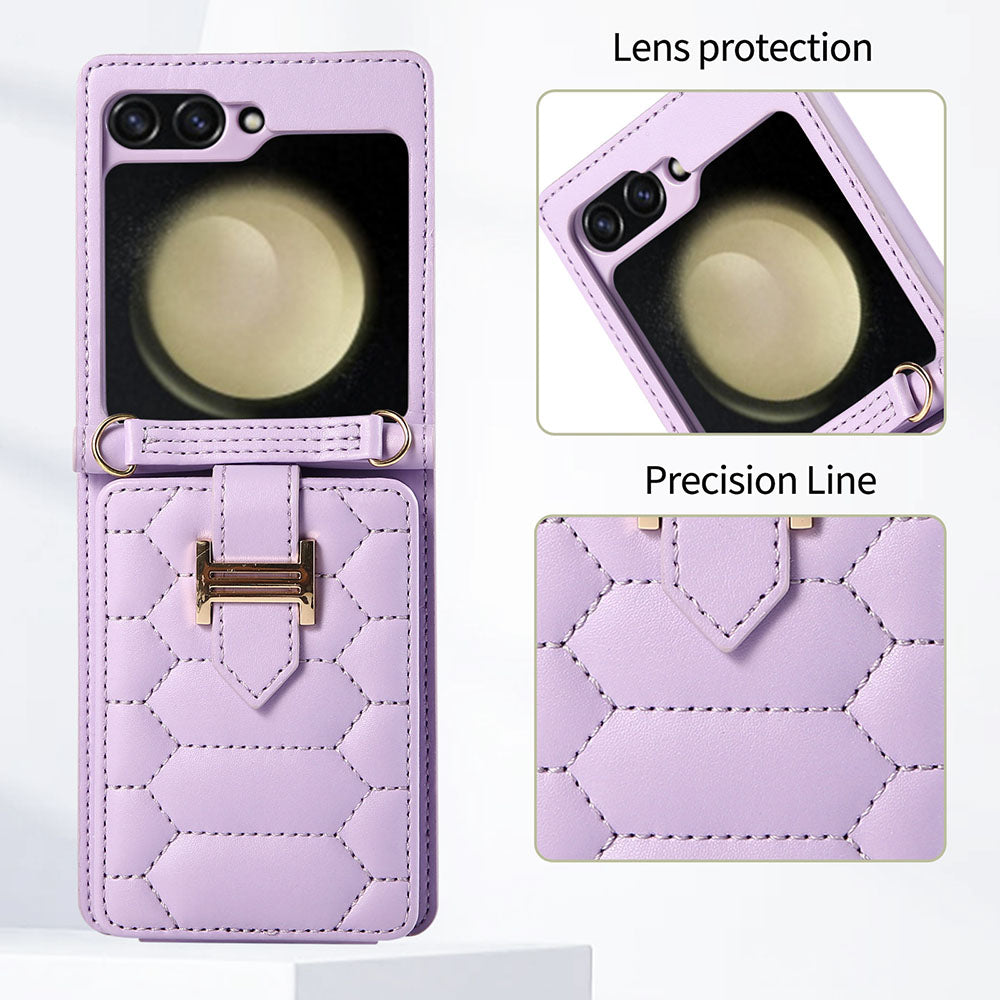 Crossbody Strap Flip Leather Phone Case For Samsung Galaxy Flip5 Flip4 Flip3