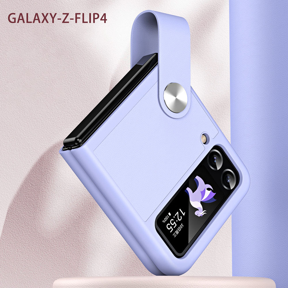 Hand Strap Bracket Plain Leather Fashion Portable Phone Case For Samsung Galaxy Flip5 Flip4 Flip3