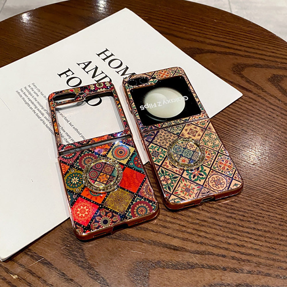 Retro Boho Style Ring Phone Case For Samsung Galaxy Z Flip5 Flip4 Flip3