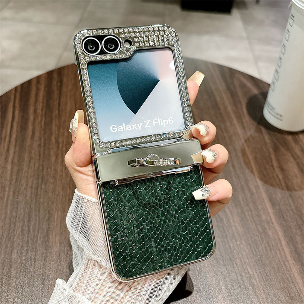 Diamond Leather All-Inclusive Drop-Proof Phone Case With Ring Holder For Samsung Galaxy Z Flip