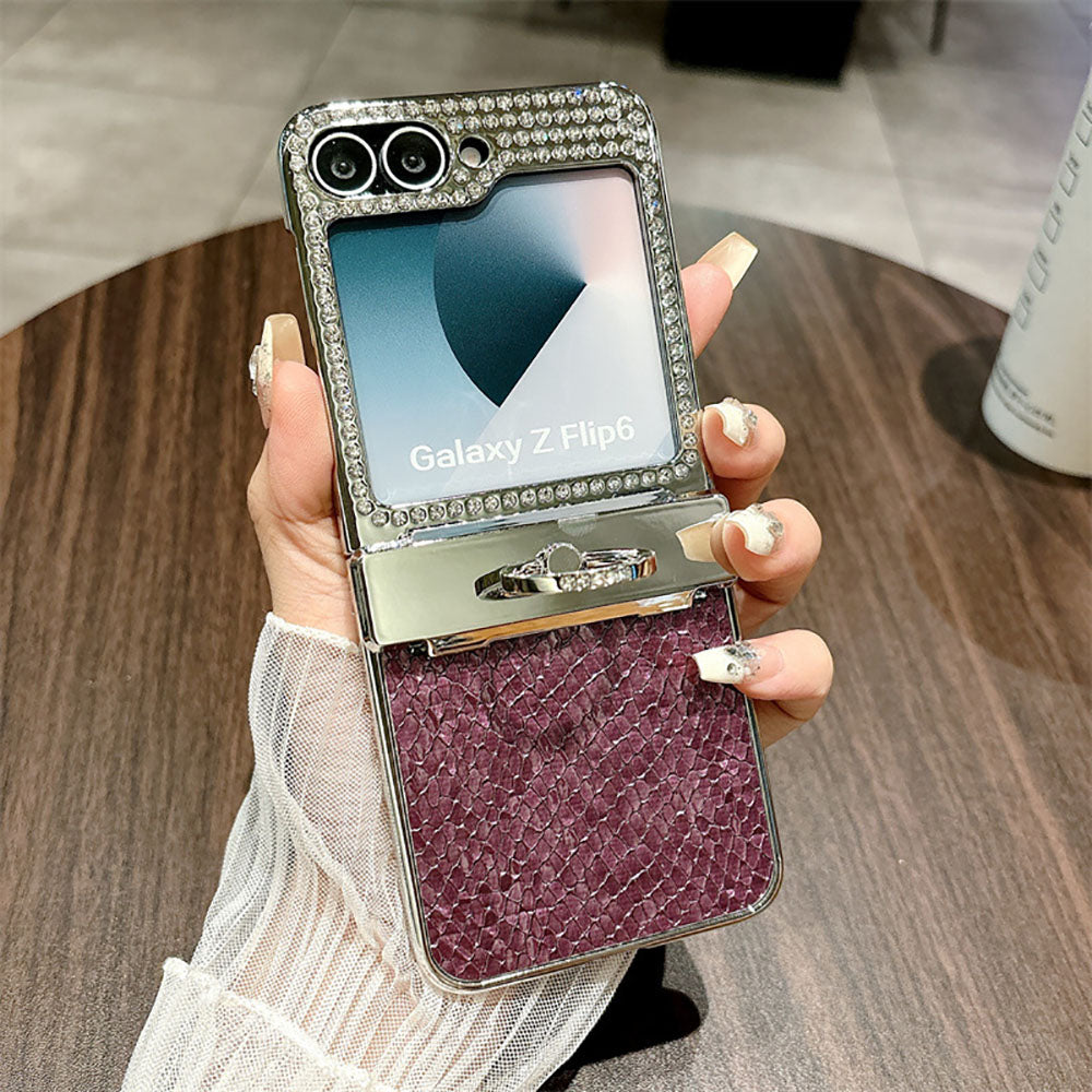 Diamond Leather All-Inclusive Drop-Proof Phone Case With Ring Holder For Samsung Galaxy Z Flip