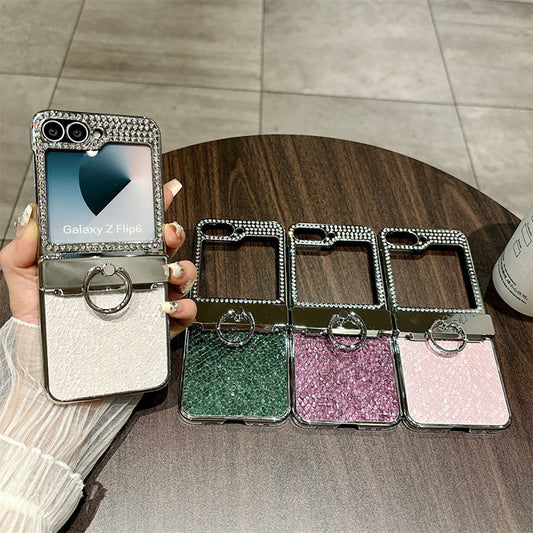 Diamond Leather All-Inclusive Drop-Proof Phone Case With Ring Holder For Samsung Galaxy Z Flip