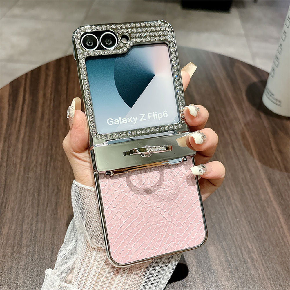 Diamond Leather All-Inclusive Drop-Proof Phone Case With Ring Holder For Samsung Galaxy Z Flip