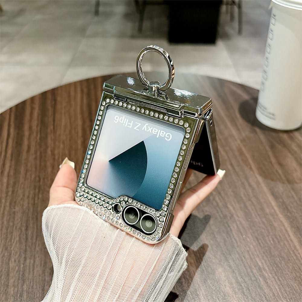 Diamond Leather All-Inclusive Drop-Proof Phone Case With Ring Holder For Samsung Galaxy Z Flip