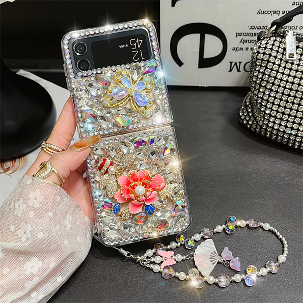 Rhinestone Butterfly Peony Phone Case For Samsung Galaxy Z Flip