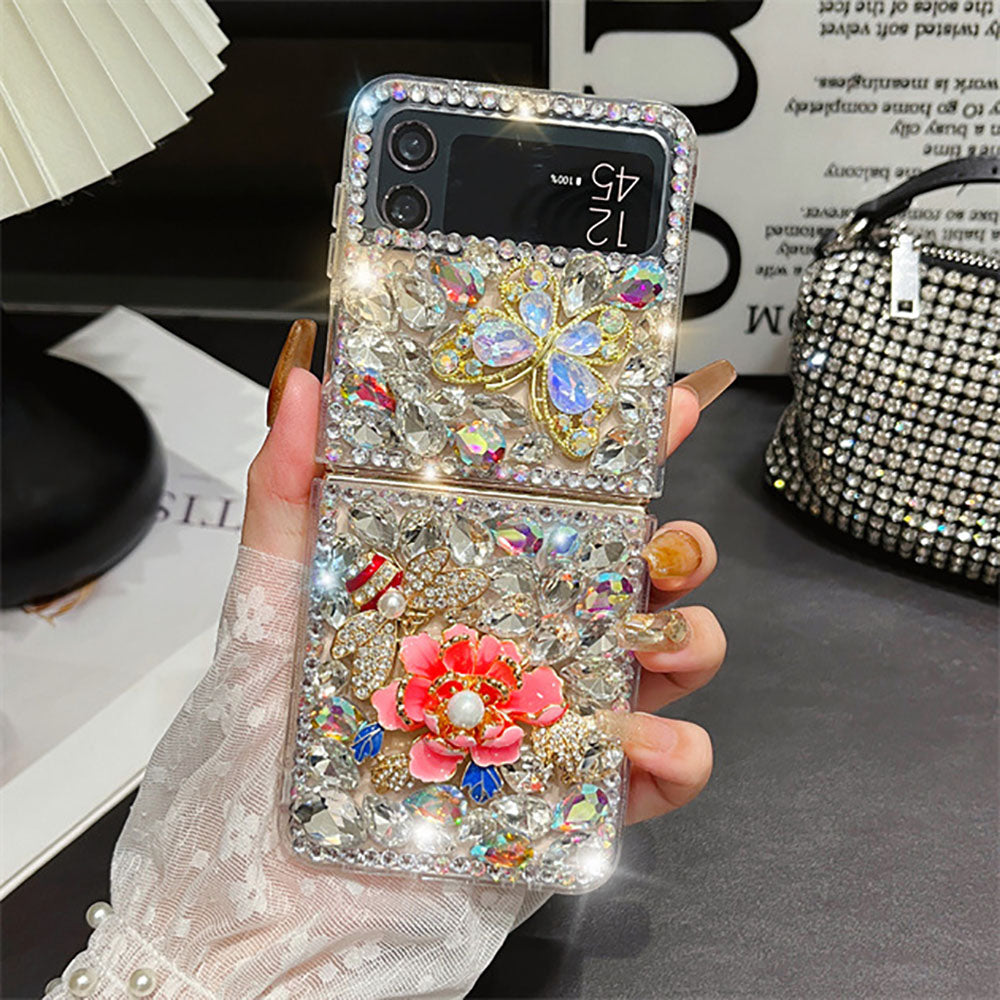 Rhinestone Butterfly Peony Phone Case For Samsung Galaxy Z Flip