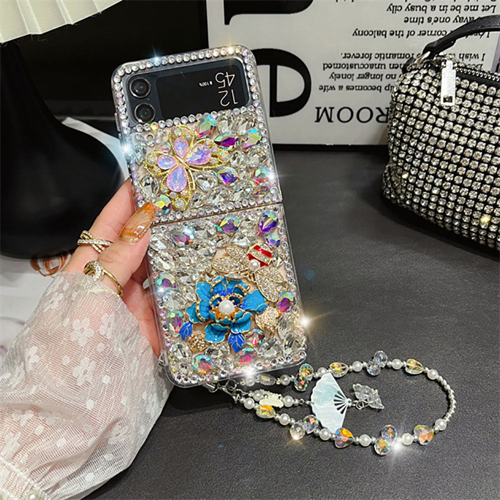 Rhinestone Butterfly Peony Phone Case For Samsung Galaxy Z Flip