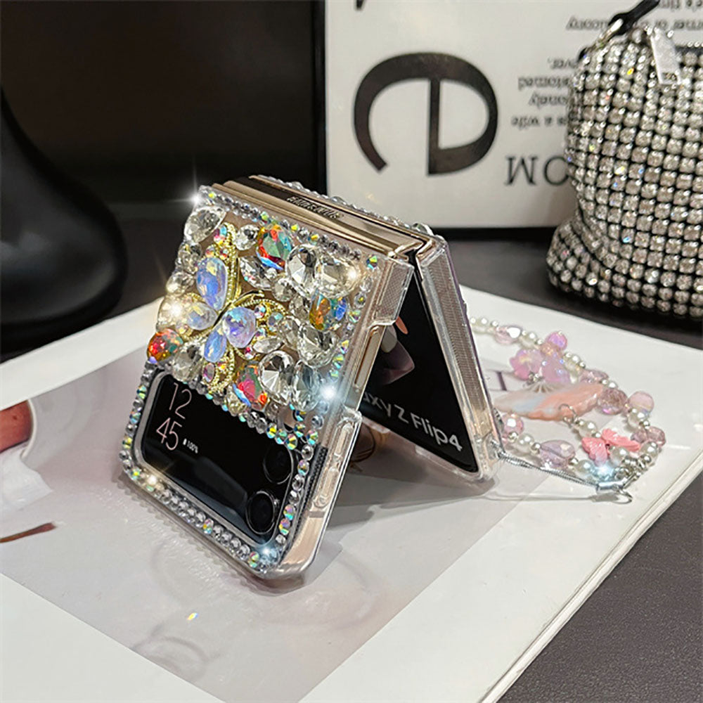 Rhinestone Butterfly Peony Phone Case For Samsung Galaxy Z Flip