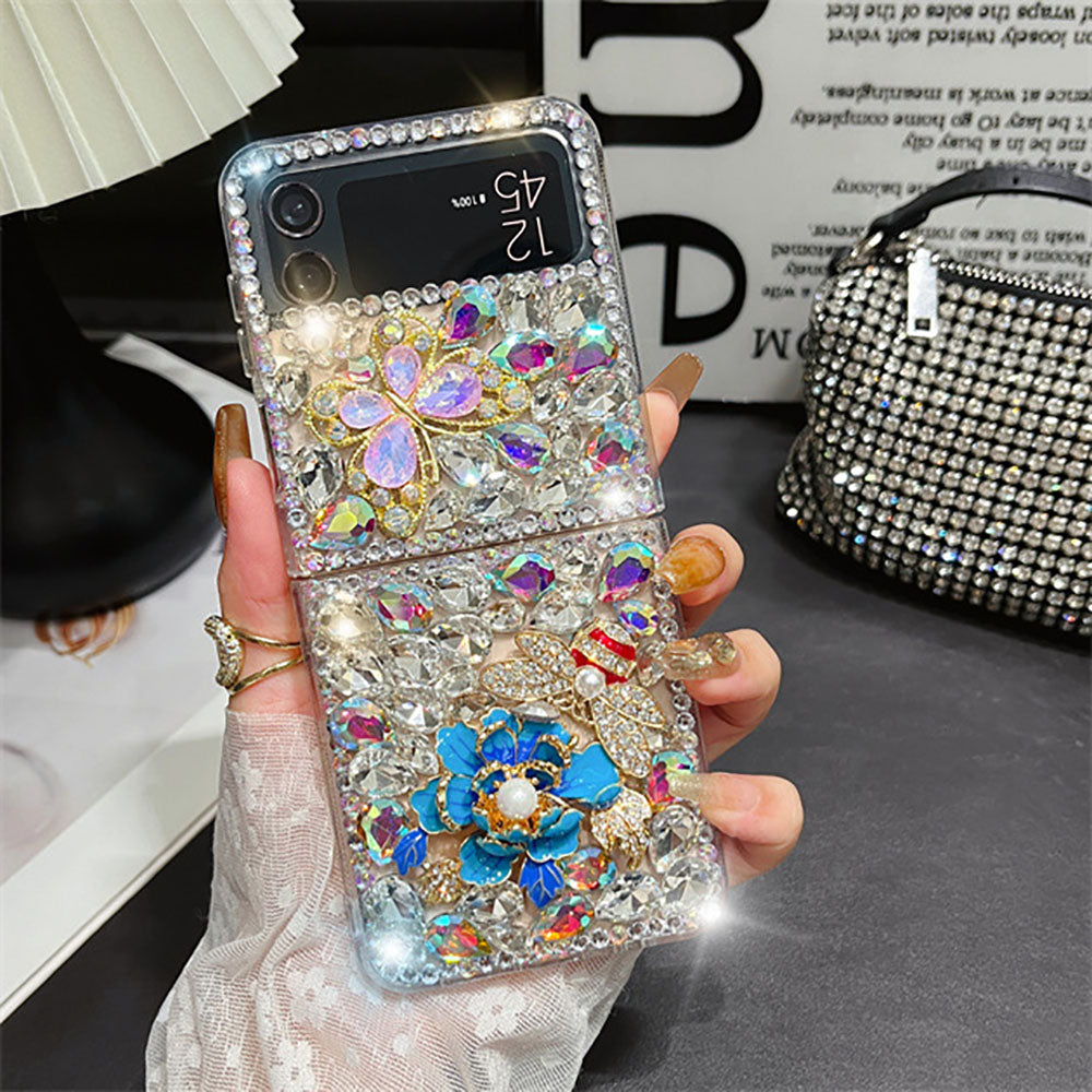 Rhinestone Butterfly Peony Phone Case For Samsung Galaxy Z Flip