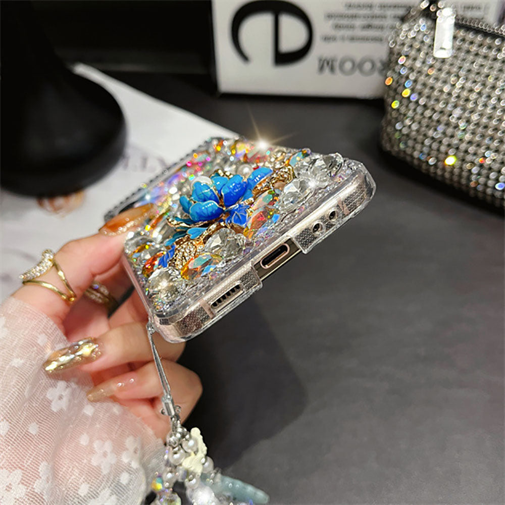 Rhinestone Butterfly Peony Phone Case For Samsung Galaxy Z Flip