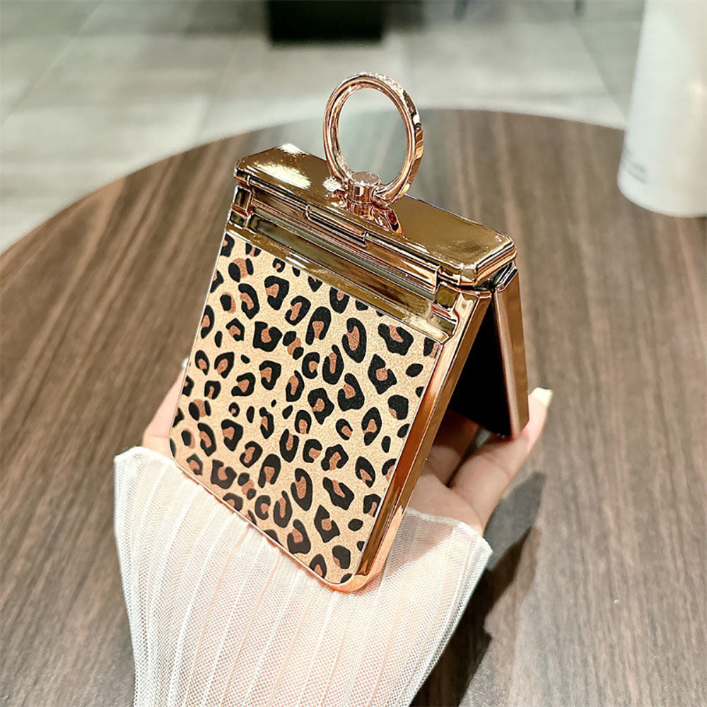 Leopard Print Electroplating Ring Stand Phone Case For Samsung Galaxy Z Flip