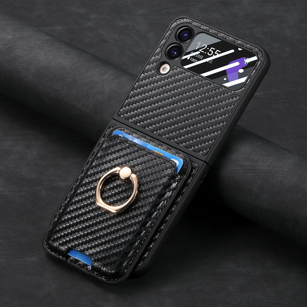 Carbon Fiber Pattern Magnetic Card Holder Phone Case For Samsung Galaxy Z Flip