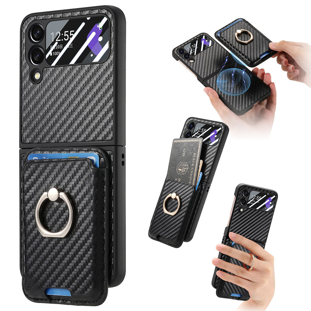 Carbon Fiber Pattern Magnetic Card Holder Phone Case For Samsung Galaxy Z Flip