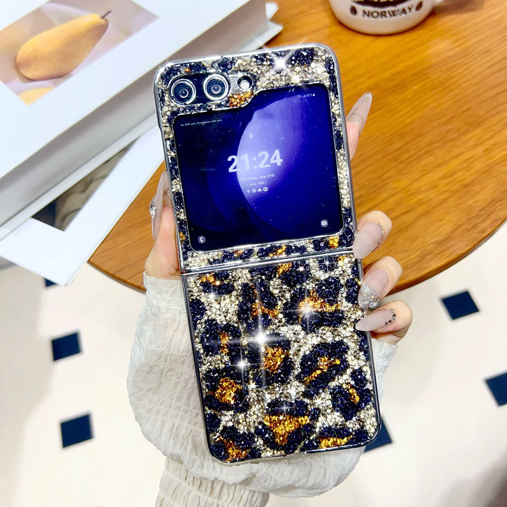 Luxury Rhinestone Electroplated Leopard Print Phone Case For Samsung Galaxy Z Flip