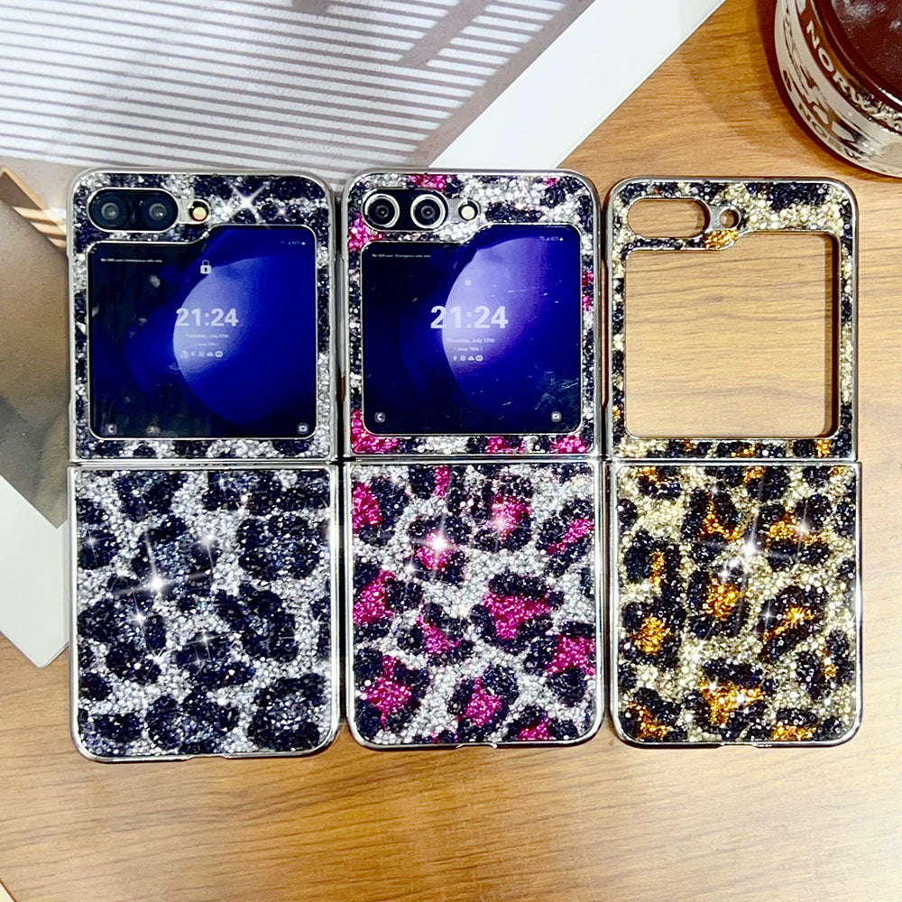 Luxury Rhinestone Electroplated Leopard Print Phone Case For Samsung Galaxy Z Flip