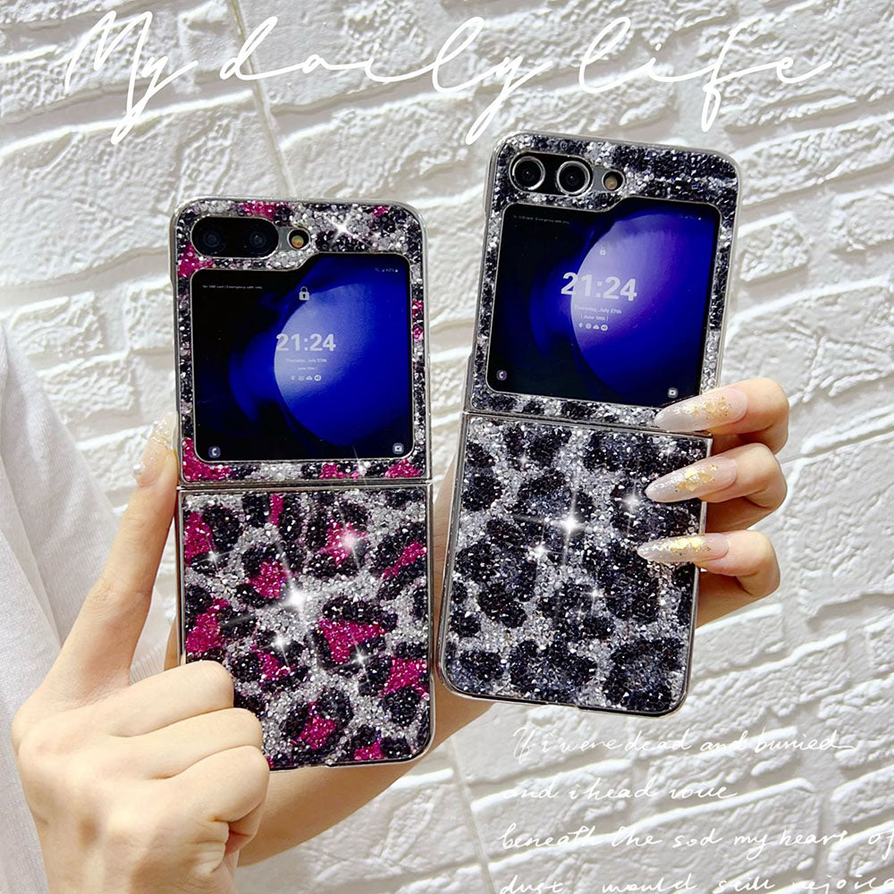 Luxury Rhinestone Electroplated Leopard Print Phone Case For Samsung Galaxy Z Flip