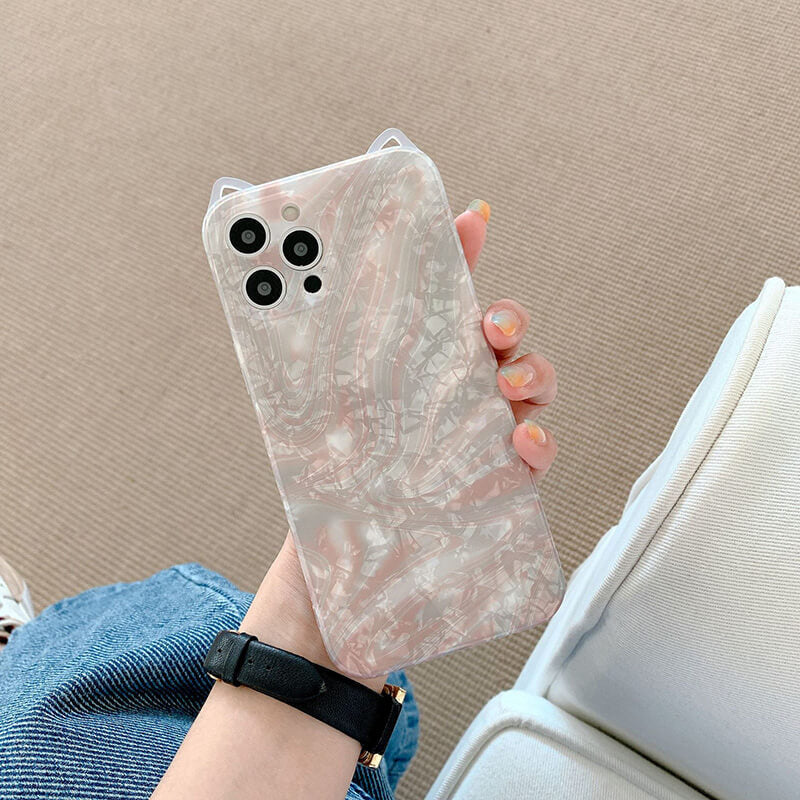 2021 New Cat Ear Marble Shell Pattern Phone Case For iPhone - GiftJupiter