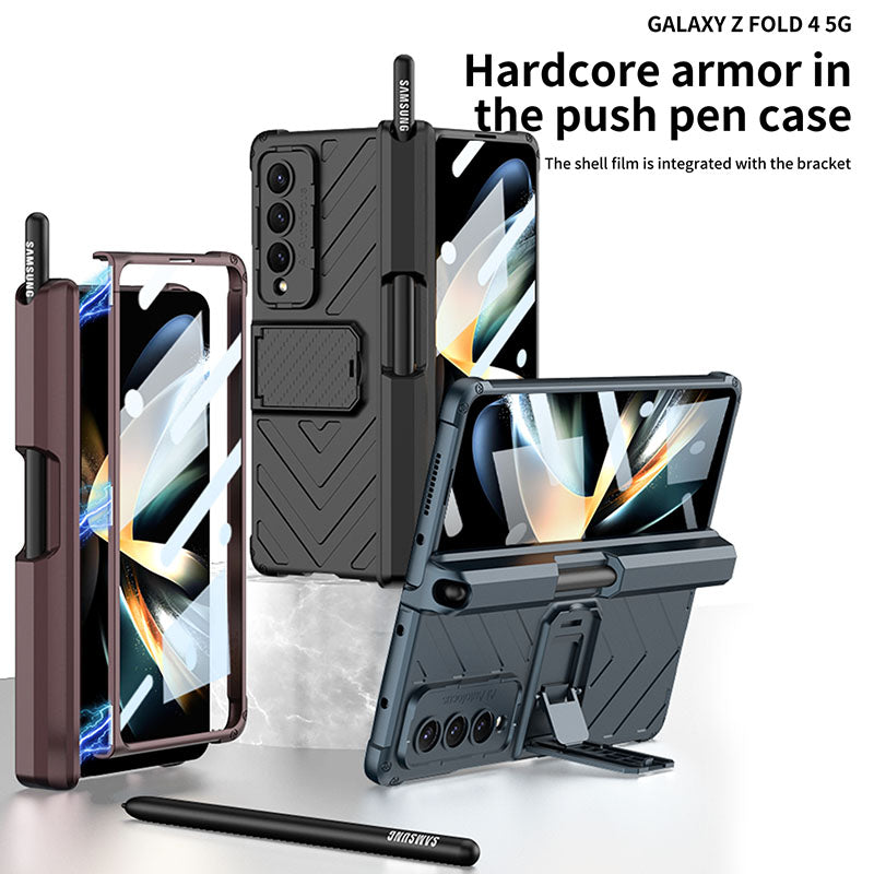 Magnetic Mech S Pen Slot Hinge Holder All-included Phone Cover For Samsung Galaxy Z Fold4 5G With Back Screen Glass Protector - GiftJupiter