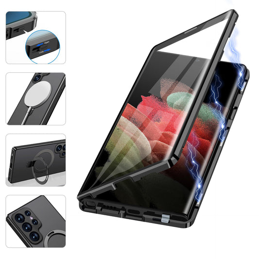 Magnetic Double-Sided Protection Metal Frame Phone Case With Invisible MagSafe Bracket For Samsung/iPhone