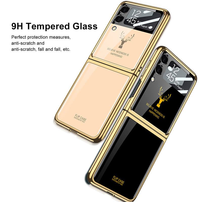 Luxury Deer Glass Samsung Z Flip4 Flip3 Case - GiftJupiter