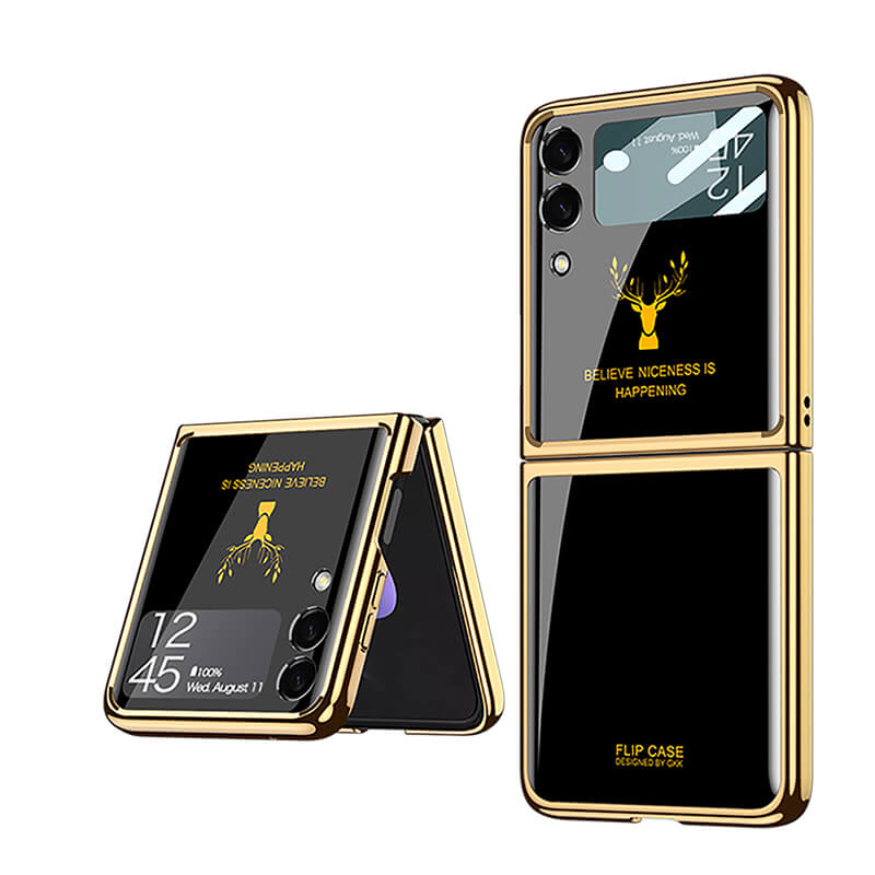 Luxury Deer Glass Samsung Z Flip4 Flip3 Case - GiftJupiter