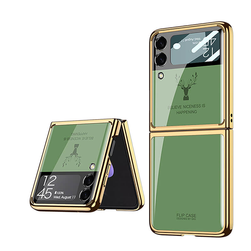 Luxury Deer Glass Samsung Z Flip4 Flip3 Case - GiftJupiter