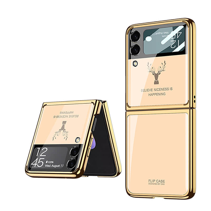 Luxury Deer Glass Samsung Z Flip4 Flip3 Case - GiftJupiter