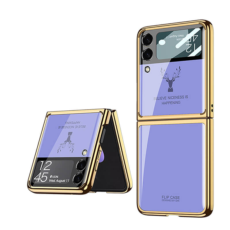 Luxury Deer Glass Samsung Z Flip4 Flip3 Case - GiftJupiter