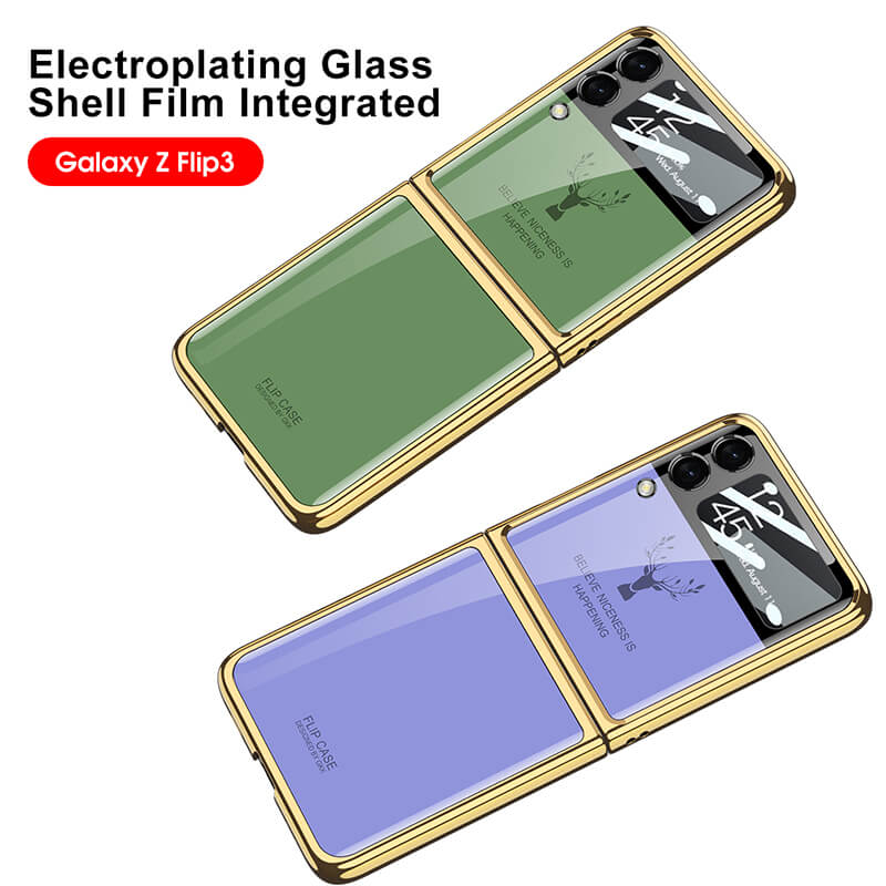 Luxury Deer Glass Samsung Z Flip4 Flip3 Case - GiftJupiter