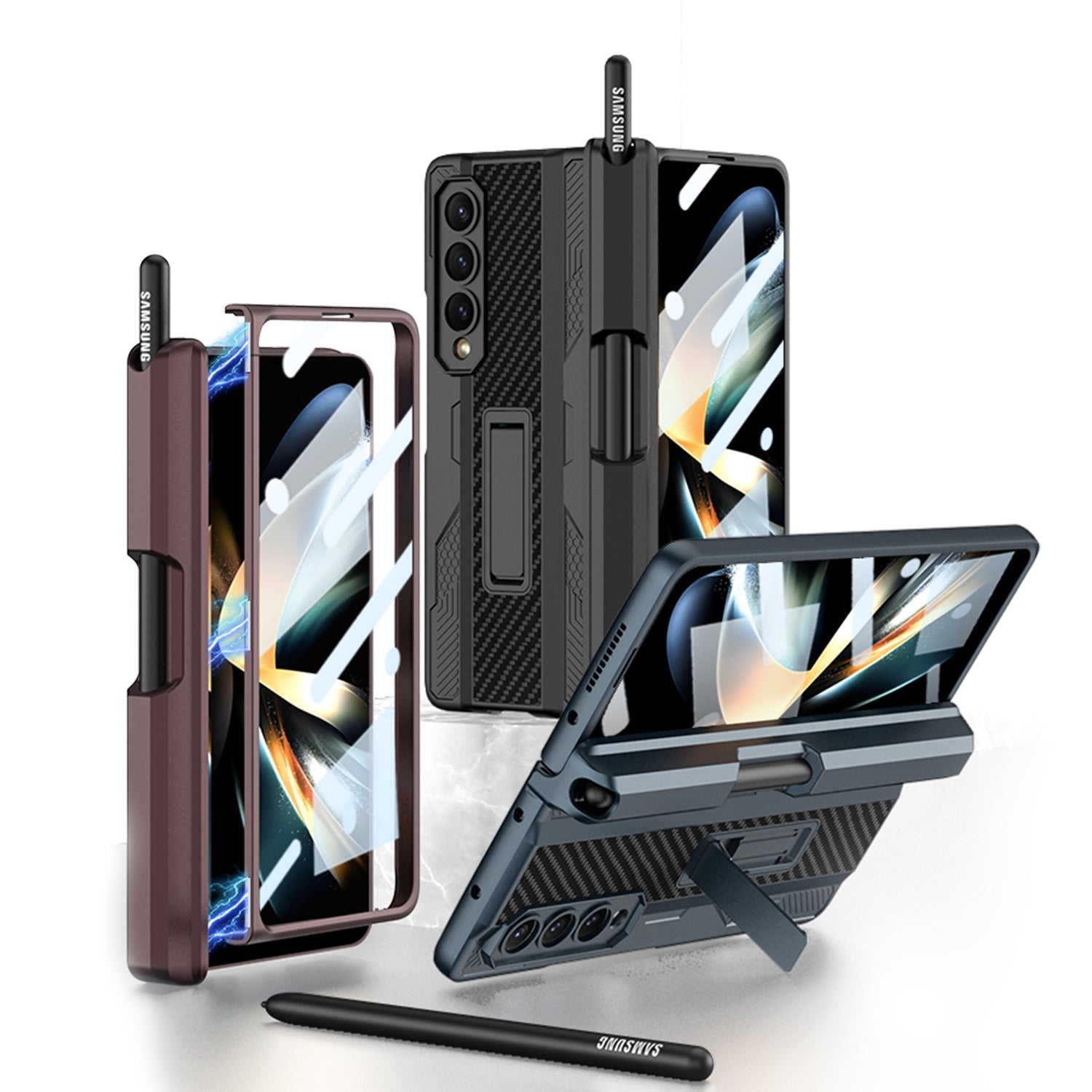 Magnetic Mech S Pen Slot Holder Case for Samsung Galaxy Z Fold4 Fold3 5G - GiftJupiter