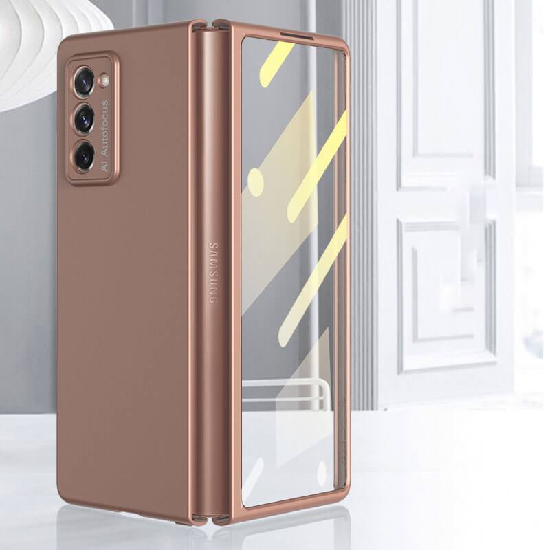 Leather Tempered Glass Case For Samsung Galaxy Z Fold 2 Luxury Carbon Fiber Plating Cover With Screen - GiftJupiter