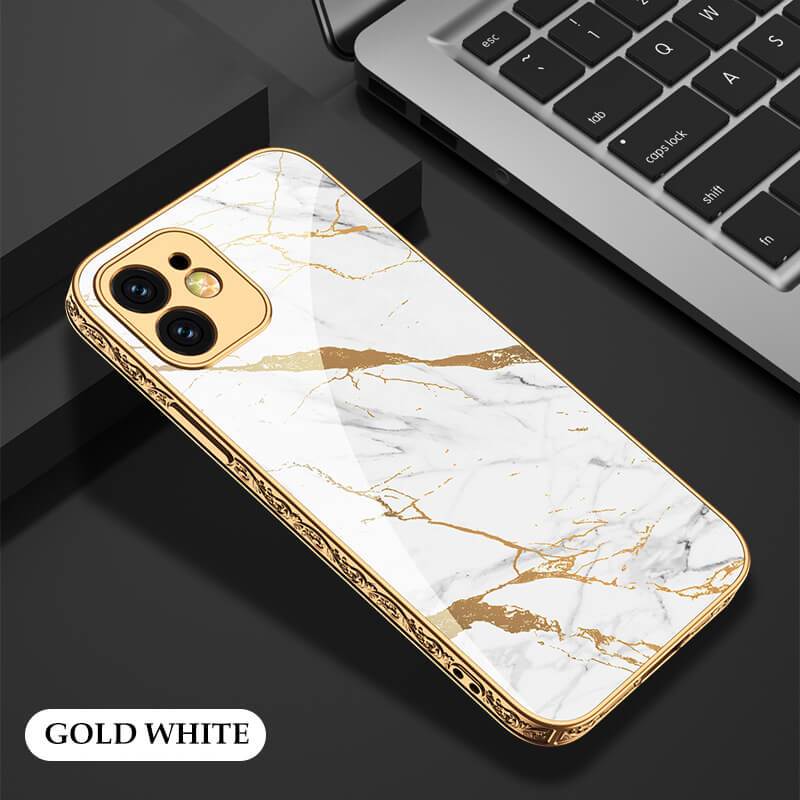 2021 Luxury Plating Anti-knock Carving Edge Protection Tempered Glass Case For iPhone - GiftJupiter