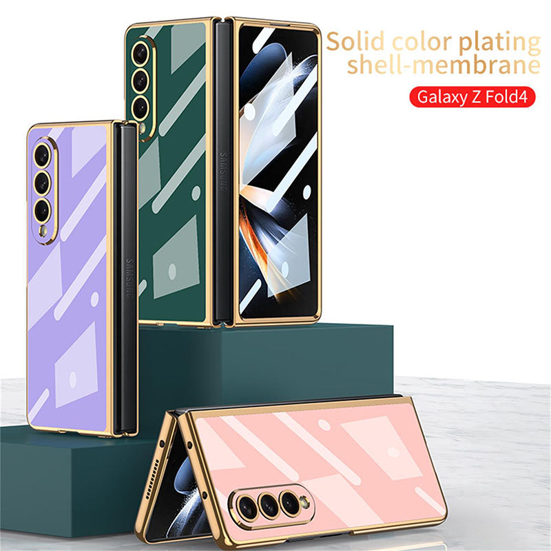 Light Luxury Style Solid Color Electroplating Cover With Back Screen Protector For Samsung Galaxy Z Fold 4 5G - GiftJupiter