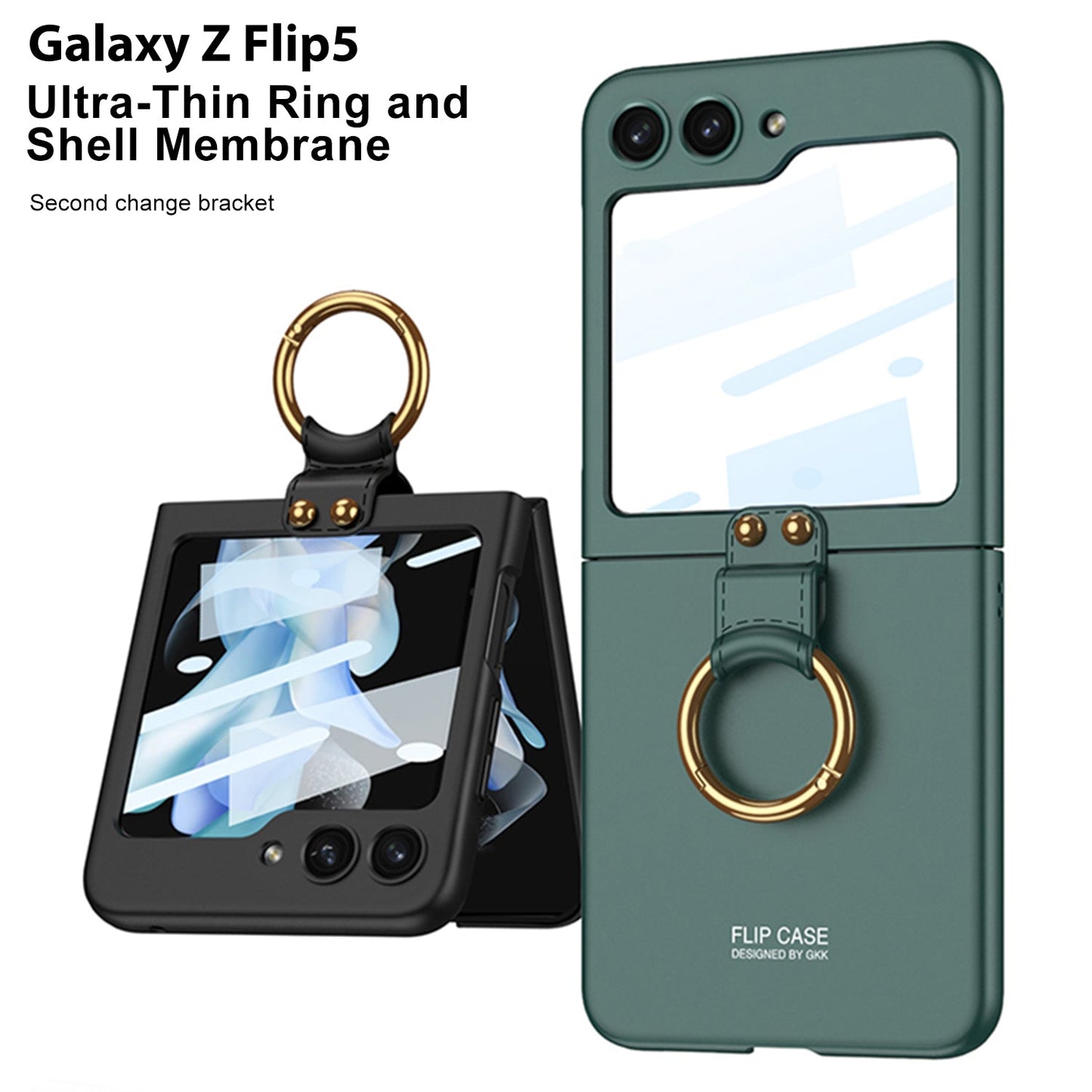 Premium Matte Ring Holder Phone Case With Back Screen Protector For Samsung Galaxy Z Flip5 Flip4 Flip3