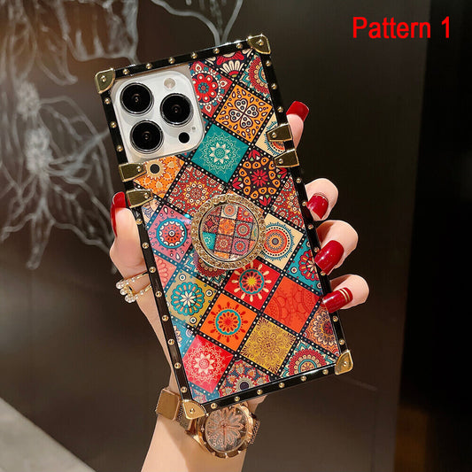 Bohemian Vintage Boho Style Phone Case with Ring for Samsung and iPhone
