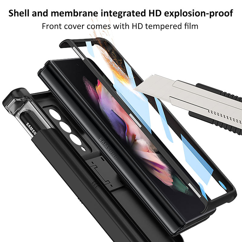 Magnetic Armor All-included Slide Pen Case With Back Screen Glass Hinge Holder Phone Cover For Samsung Galaxy Z Fold 3 5G - GiftJupiter