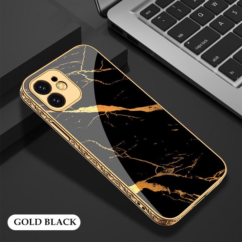 2021 Luxury Plating Anti-knock Carving Edge Protection Tempered Glass Case For iPhone - GiftJupiter