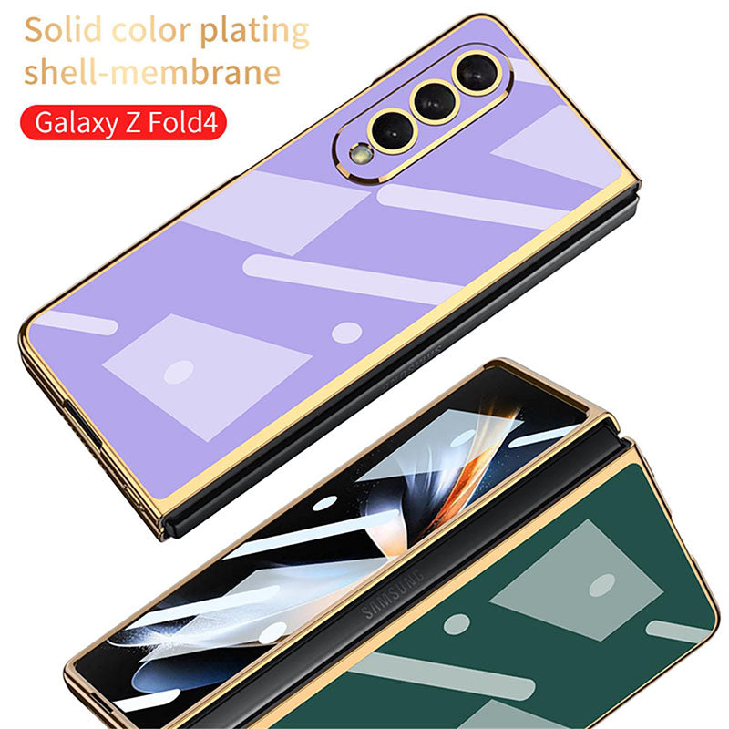 Light Luxury Style Solid Color Electroplating Cover With Back Screen Protector For Samsung Galaxy Z Fold 4 5G - GiftJupiter