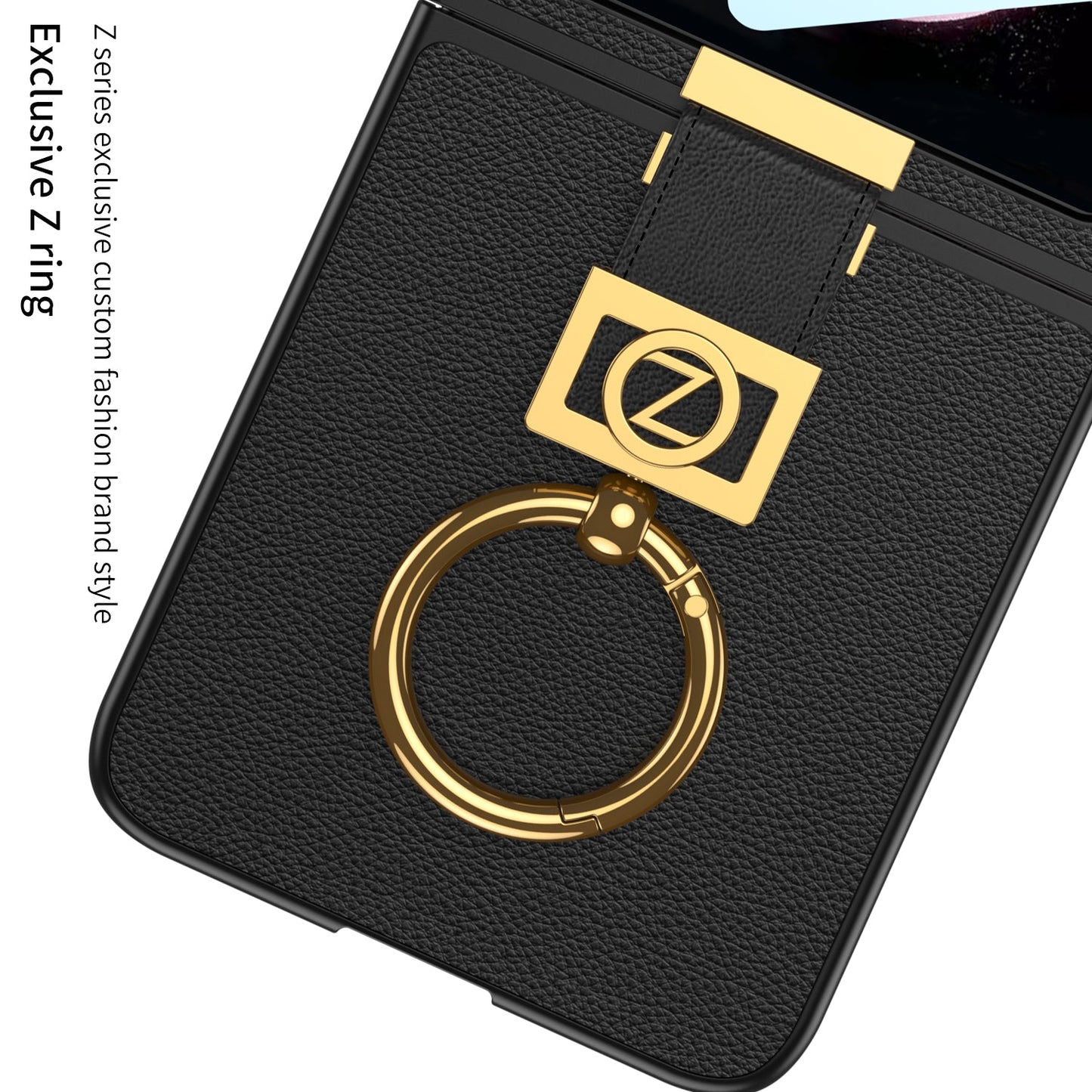 Luxury Leather Z Ring Holder Phone Case With Back Screen Protector For Samsung Galaxy Z Flip5