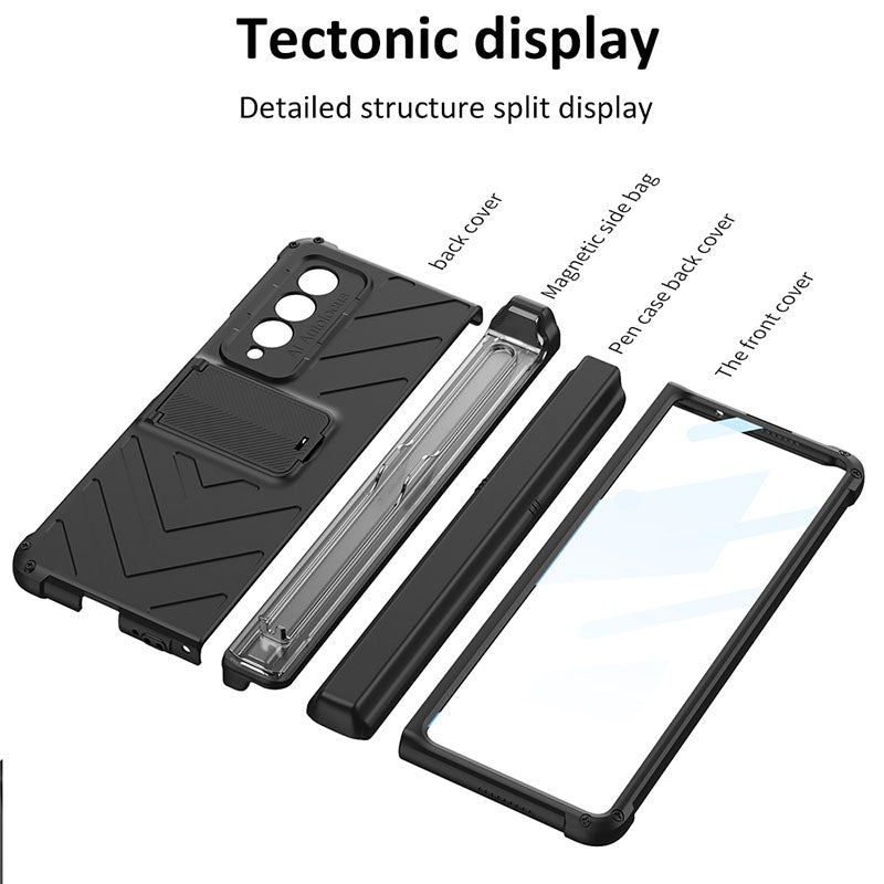 Magnetic Armor All-included Slide Pen Case With Back Screen Glass Hinge Holder Phone Cover For Samsung Galaxy Z Fold 3 5G - GiftJupiter
