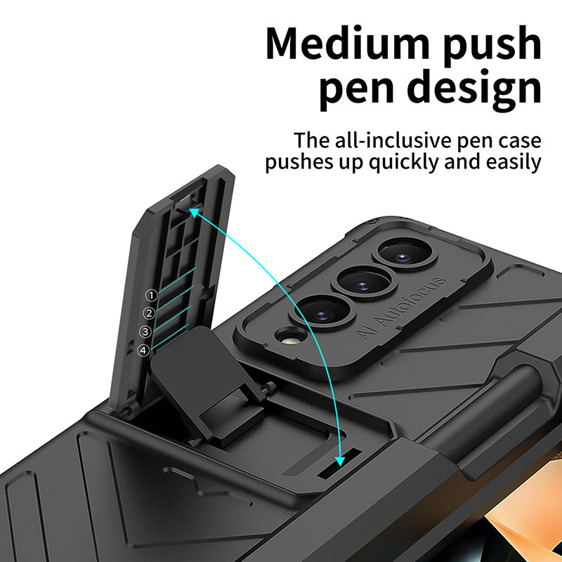 Magnetic Mech S Pen Slot Hinge Holder All-included Phone Cover For Samsung Galaxy Z Fold4 5G With Back Screen Glass Protector - GiftJupiter