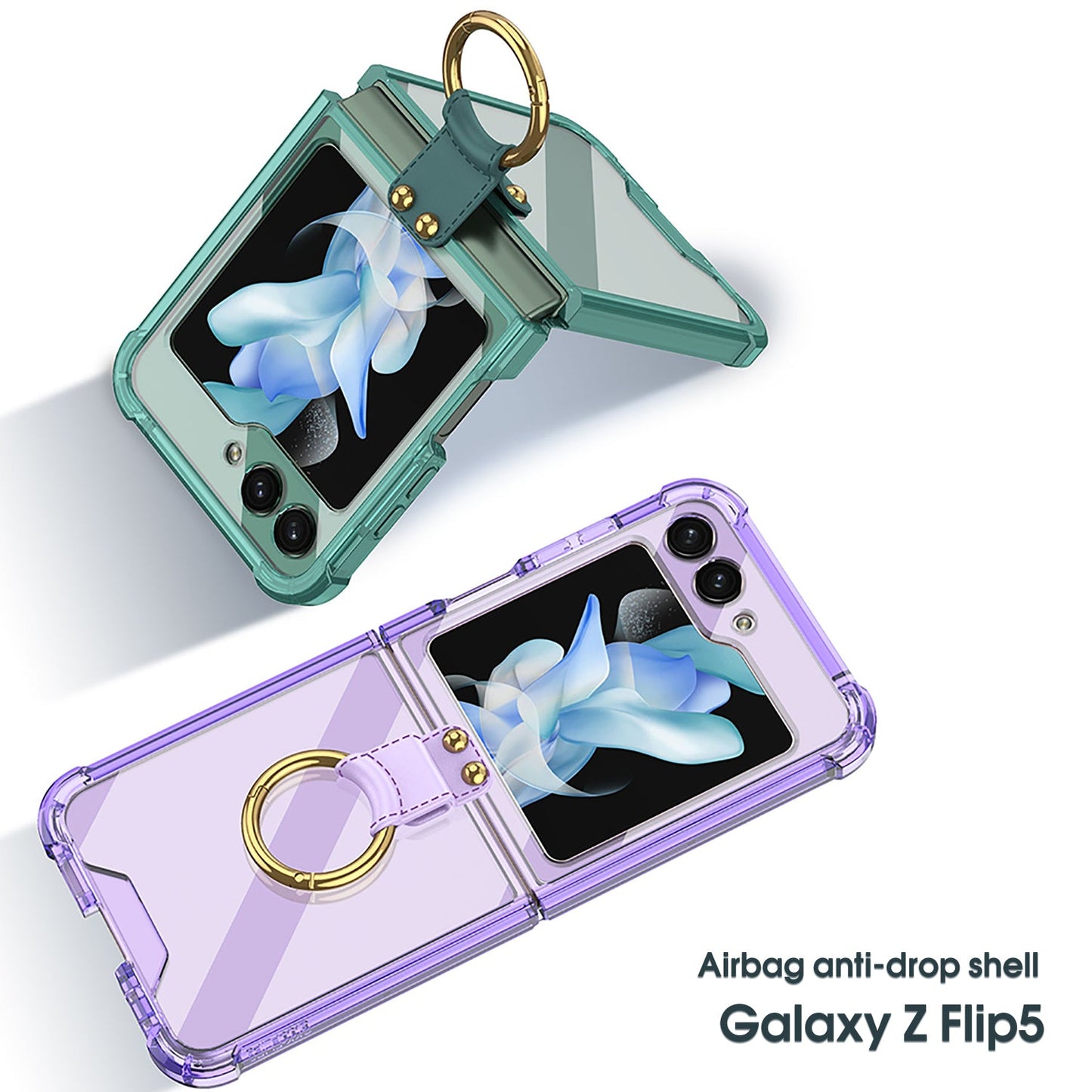Airbag Protection Phone Case With Ring Holder For Samsung Galaxy Z Flip5 Flip4 Flip3