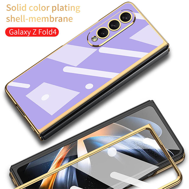 Light Luxury Style Solid Color Electroplating Cover With Back Screen Protector For Samsung Galaxy Z Fold 4 5G - GiftJupiter