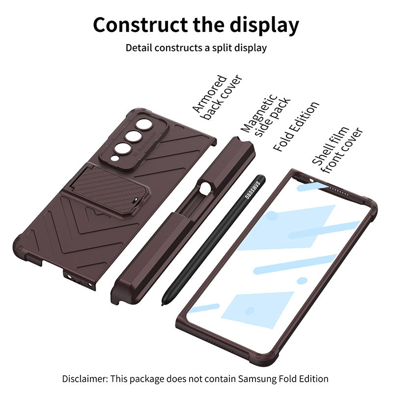 Magnetic Mech S Pen Slot Hinge Holder All-included Phone Cover For Samsung Galaxy Z Fold4 5G With Back Screen Glass Protector - GiftJupiter