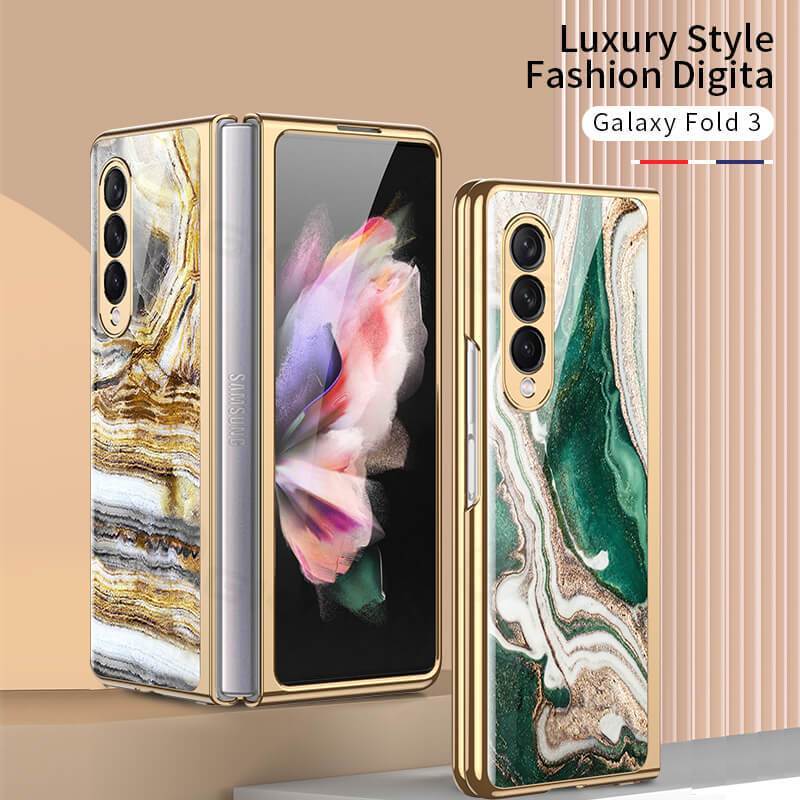 Luxury Marble Glass Case For Samsung Galaxy Z Fold4 Fold3 5G - GiftJupiter