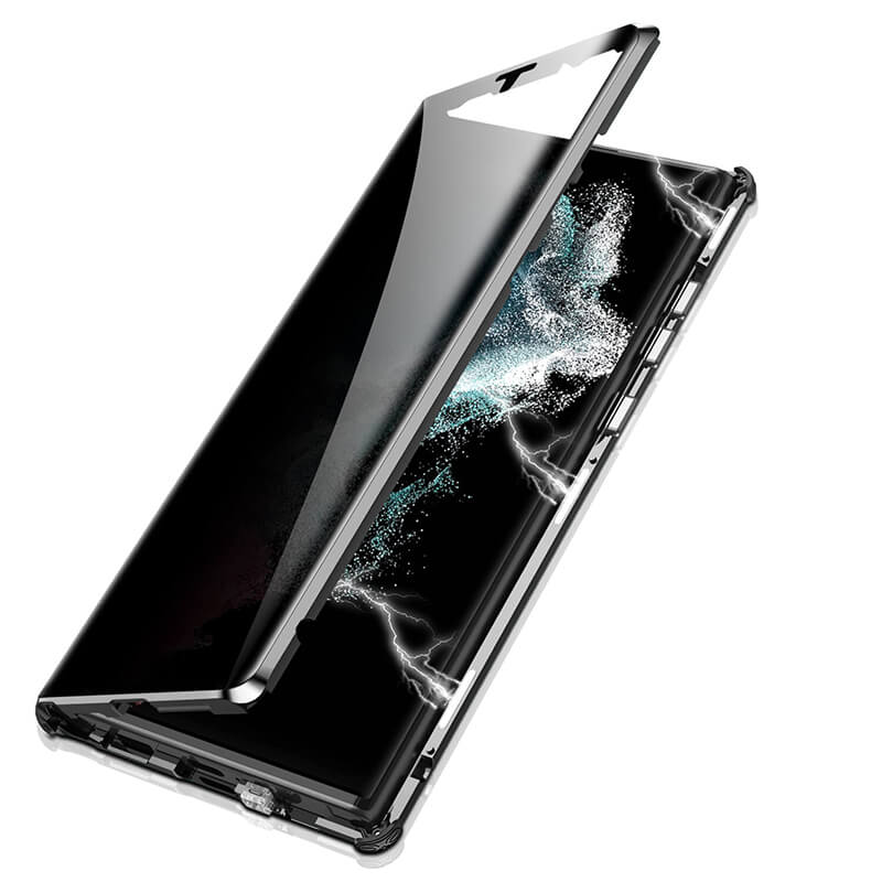 Magnetic Double Sided Tempered Glass Screen Protector Metal Bumper Frame Case for Samsung Galaxy S22 Ultra - GiftJupiter