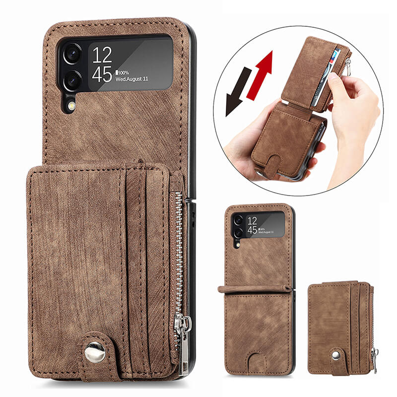 Wallet Case For Samsung Galaxy Z Flip4 Flip3 with Detachable Card Slot Kickstand Zipper - GiftJupiter