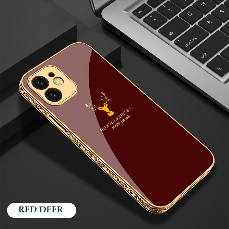 2021 Luxury Plating Anti-knock Carving Edge Protection Tempered Glass Case For iPhone - GiftJupiter