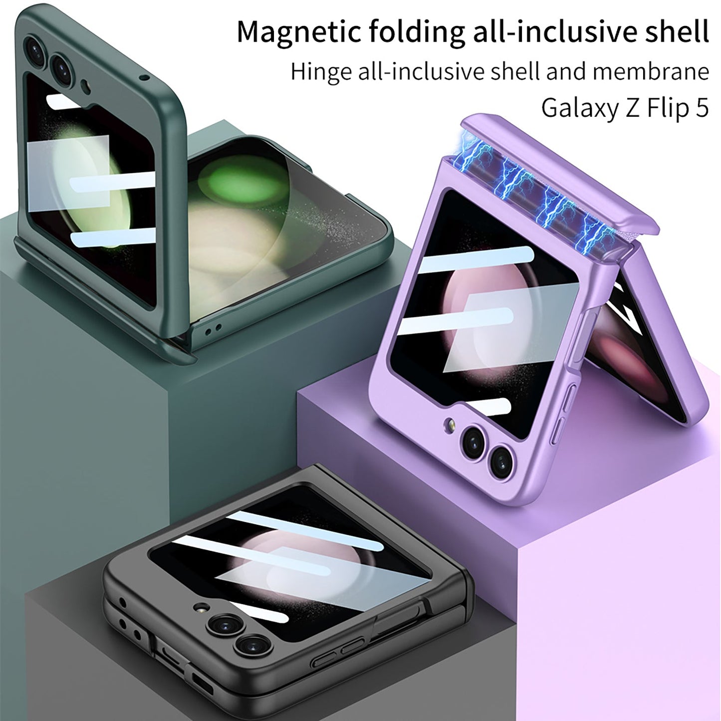 Magnetic All-included Shockproof Phone Case For Samsung Galaxy Flip5 Flip4 Flip3 5G With Back Screen Protector
