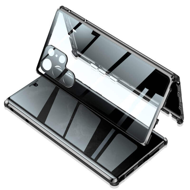 Magnetic Double Sided Tempered Glass Screen Protector Metal Bumper Frame Case for Samsung Galaxy S22 Ultra - GiftJupiter